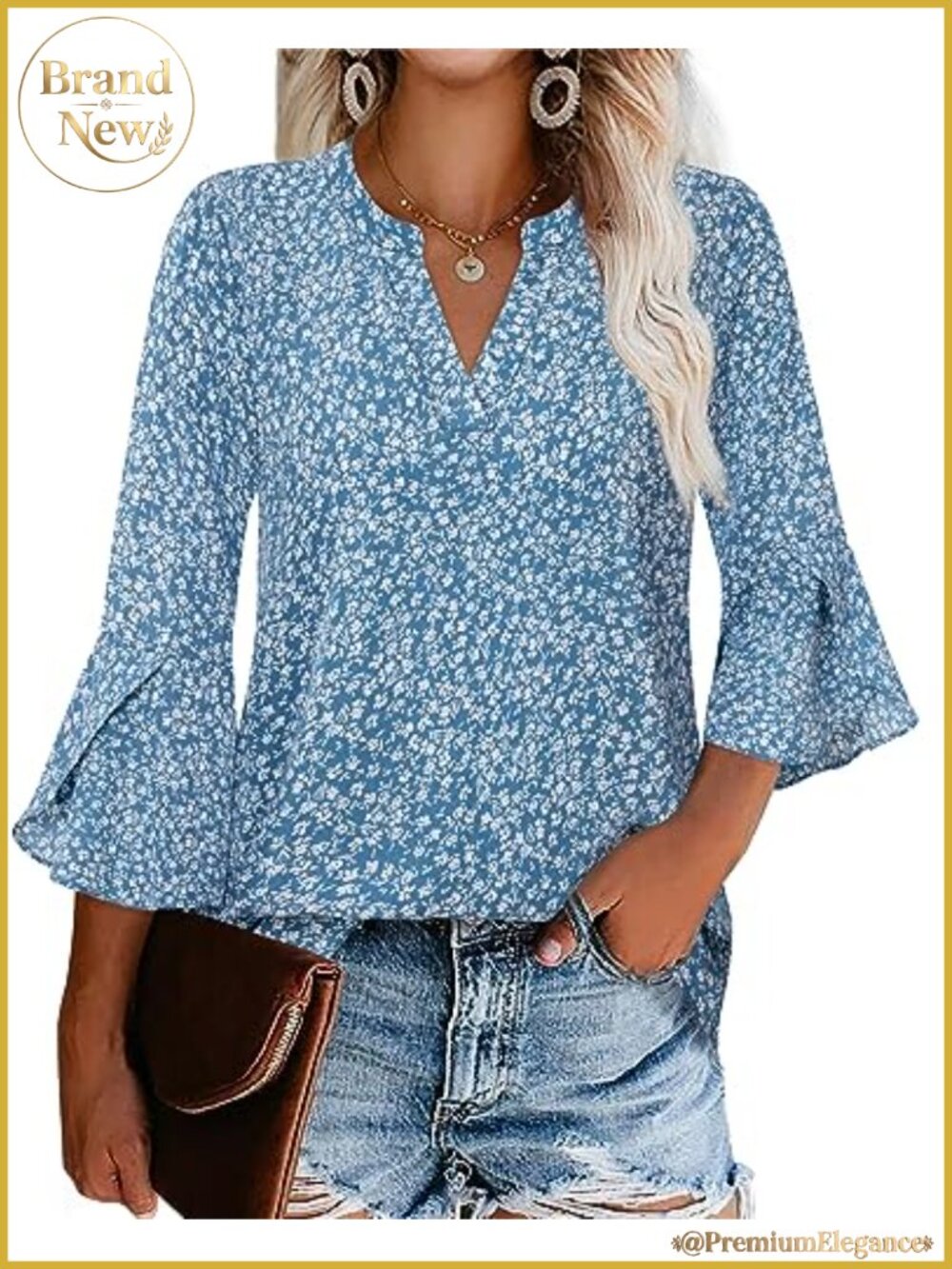 Women's Chiffon Floral Ruffle 3/4 Sleeve Blouse Dressy Work Top